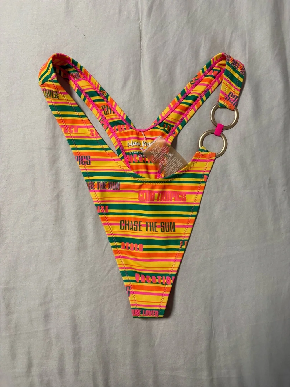 Kulani Kinis Neon Stripe Bikini Bottom in Yellow, Pink & Green